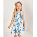 Robe pour fille en toile avec corsage fronc� blanc