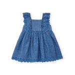 Robe pour fille en toile avec volants et broderie florale bleu