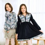 Robe fleurie hiver velours coton margot bleu marine lilas
