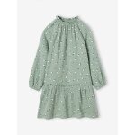 Robe en gaze de coton motifs fleurs fille vert de gris Robe en gaze de coton motifs fleurs fille vert de gris