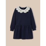 Robe grand col brodé en coton biologique marine Robe grand col brodé en coton biologique marine