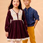 Robe hiver fille en velours margot bordeaux