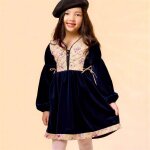 Robe hiver velours fleurie margot bleu marine beige