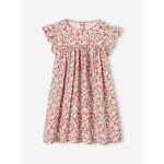 Robe imprime fille manches courtes  volants rose ple