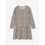 Robe imprimée fille manches longues beige poudré Robe imprimée fille manches longues beige poudré