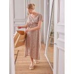 Robe imprime fleurs avec lien  ceinturer grossesse et allaitement cru