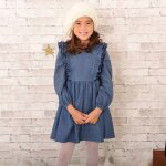 Robe intersaison coton chambray � volants appoline bleu bleu marine