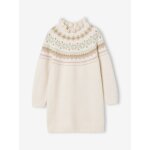 Robe jacquard en tricot fille cru