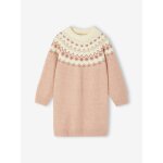 Robe jacquard en tricot fille rose poudré Robe jacquard en tricot fille rose poudré