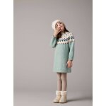 Robe jacquard en tricot fille vert de gris Robe jacquard en tricot fille vert de gris