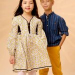 Robe liberty � manches longues margot jaune marron