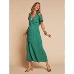 Robe longue col chemise grossesse allaitement vert �meraude