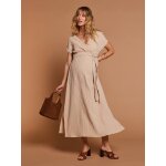 Robe longue grossesse effet cache - coeur en gaze de coton argile