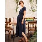 Robe longue grossesse effet cache - coeur en gaze de coton marine Robe longue grossesse effet cache - coeur en gaze de coton marine
