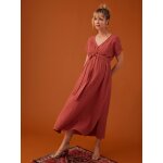 Robe longue grossesse effet cache - coeur en gaze de coton terracotta