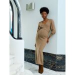 Robe longue de grossesse tricot chin chocolat