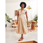 Robe longue popeline de coton grossesse et allaitement sable Robe longue popeline de coton grossesse et allaitement sable