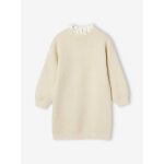 Robe en maille fine col en broderie anglaise fille cru iris