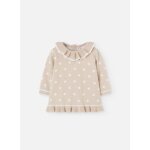 Robe en maille  imprim  pois beige