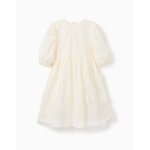Robe � manches bouffantes et fleurs 3d blanc