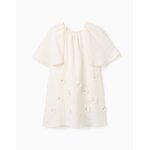 Robe � manches cape et appliqu� floral beige clair