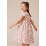 Robe manches courtes 100% coton fille imprime fond rose