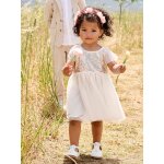 Robe manches courtes boutonne dos  sequins blanc