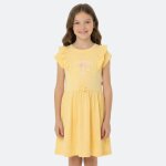 Robe manches courtes, col rond et coupe �vas�e jaune p�le