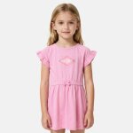 Robe manches courtes, col rond rose
