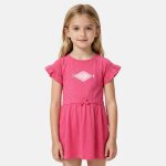 Robe manches courtes, col rond rose fuchsia