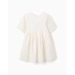 Robe � manches courtes en coton avec broderie anglaise beige clair