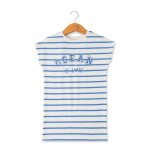Robe manches courtes fille fond blanc casse raye bleu moy