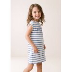 Robe manches courtes fille fond blanc casse raye bleu moy