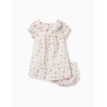 Robe � manches courtes avec motif floral beige clair