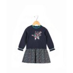 Robe manches longues 100% coton fille bleu indigo