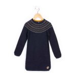 Robe manches longues 100% coton fille bleu indigo