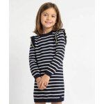 Robe manches longues 100% coton fille fond naturel raye indigo
