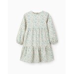 Robe  manches longues en coton avec motif floral gris clair