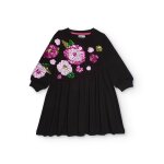 Robe  manches longues pour fille avec fleurs en sequins noir