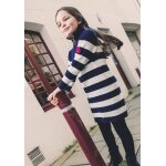 Robe manches longues fille fond indigo raye blanc casse