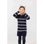 Robe manches longues fille fond indigo raye blanc casse