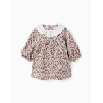 Robe � manches longues en velours avec motif floral beige clair
