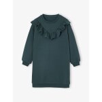 Robe en molleton  volant fille vert meraude
