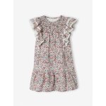 Robe motifs fleurs de cerisier fille manches volantes cru