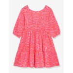 Robe � motif l�opard, jupe � volants, manches longues fille delena danamade rose