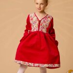 Robe de no�l fille rouge en velours et liberty margot rouge