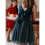 Robe nol fille en velours et tulle brillant vert meraude