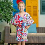 Robe de plage imprim� fleurs hawa� bali rouge bleu