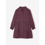 Robe  pois en gaze de coton fille prune