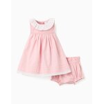 Robe en popeline + bloomer � volants rose clair